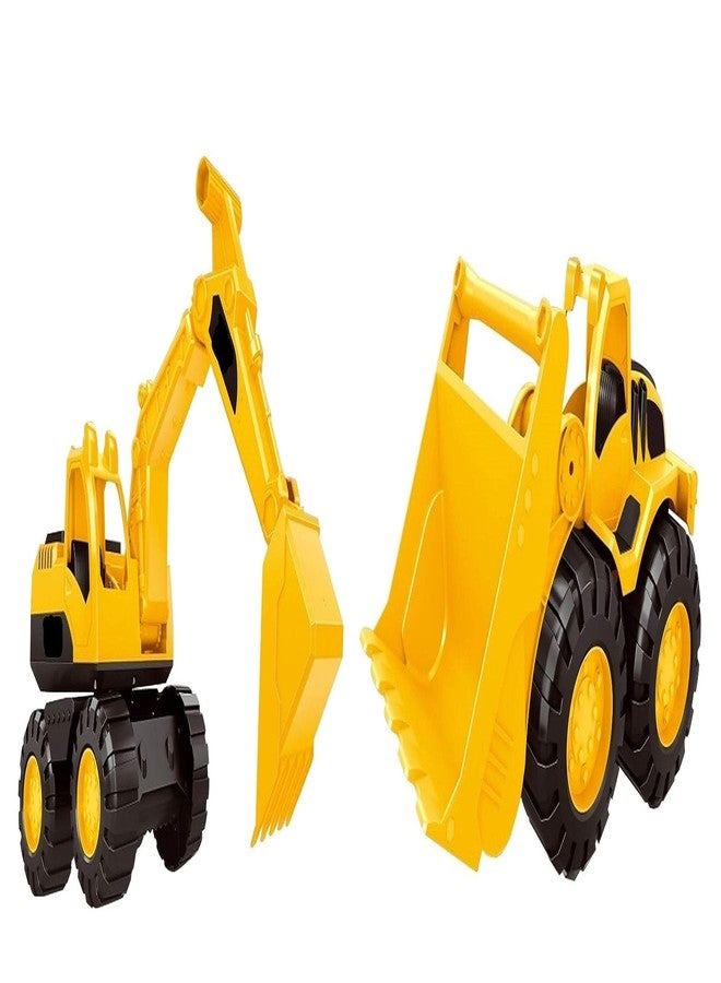 Globular Excavator Bulldozer Vehicle Construction Engineering Truck Toy for Kids, Unbreakable Push and Go Truck for Kids Pull Back (20 x 19 CM) Pack of 2 - Image 1